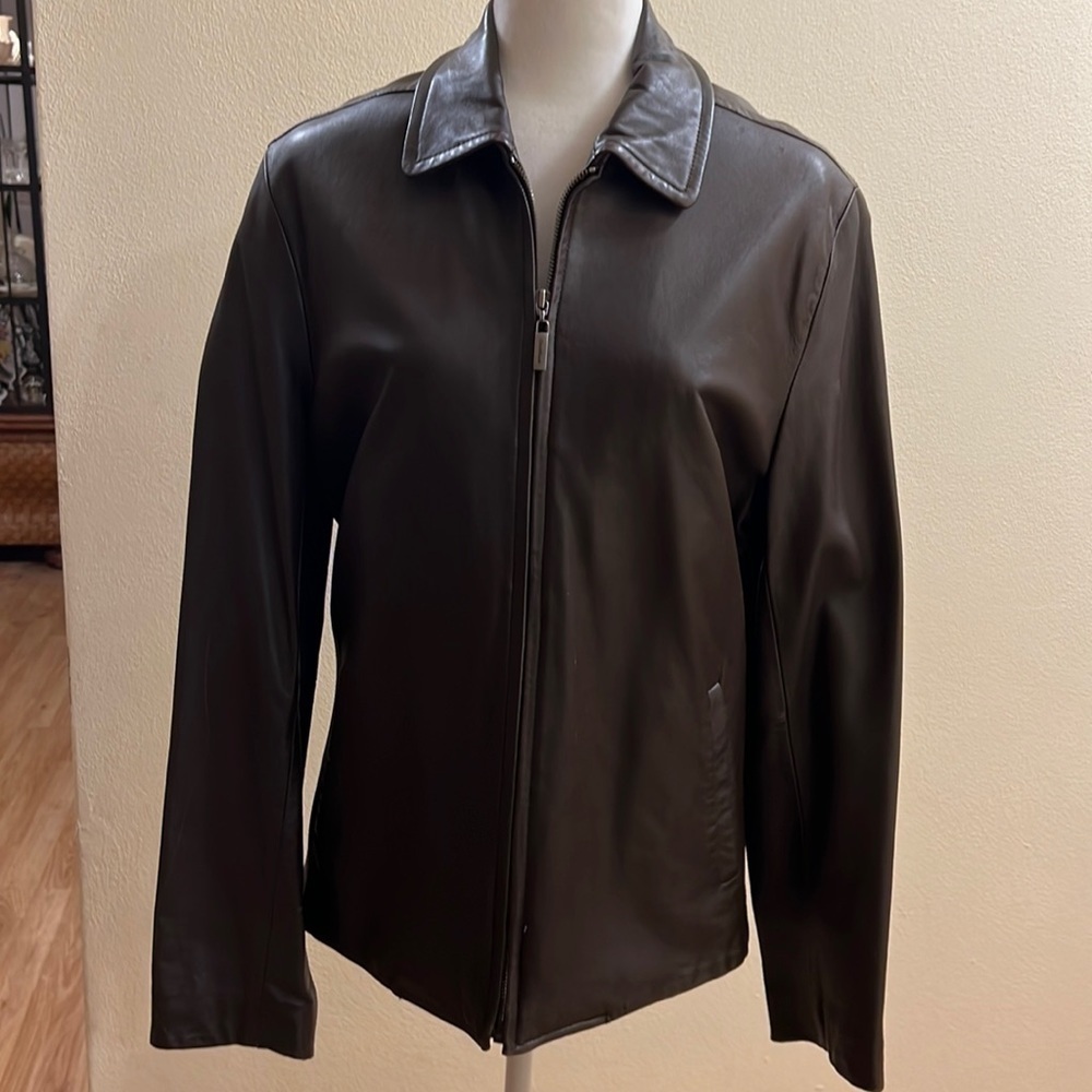 Cole Haan Brown Lambskin Leather Jacket size S